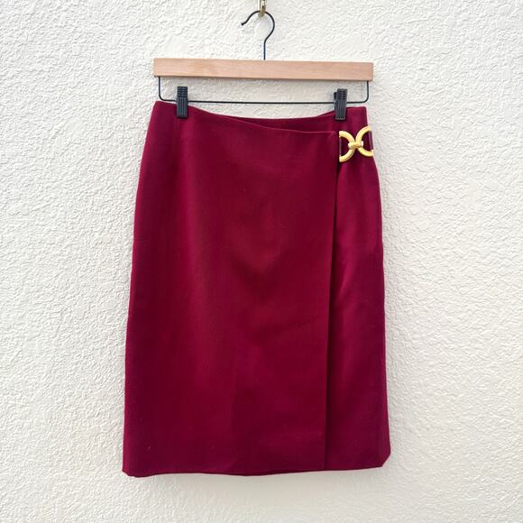 Celine Paris Maroon 100% Wool Pencil Wrap Skirt - Picture 1 of 4